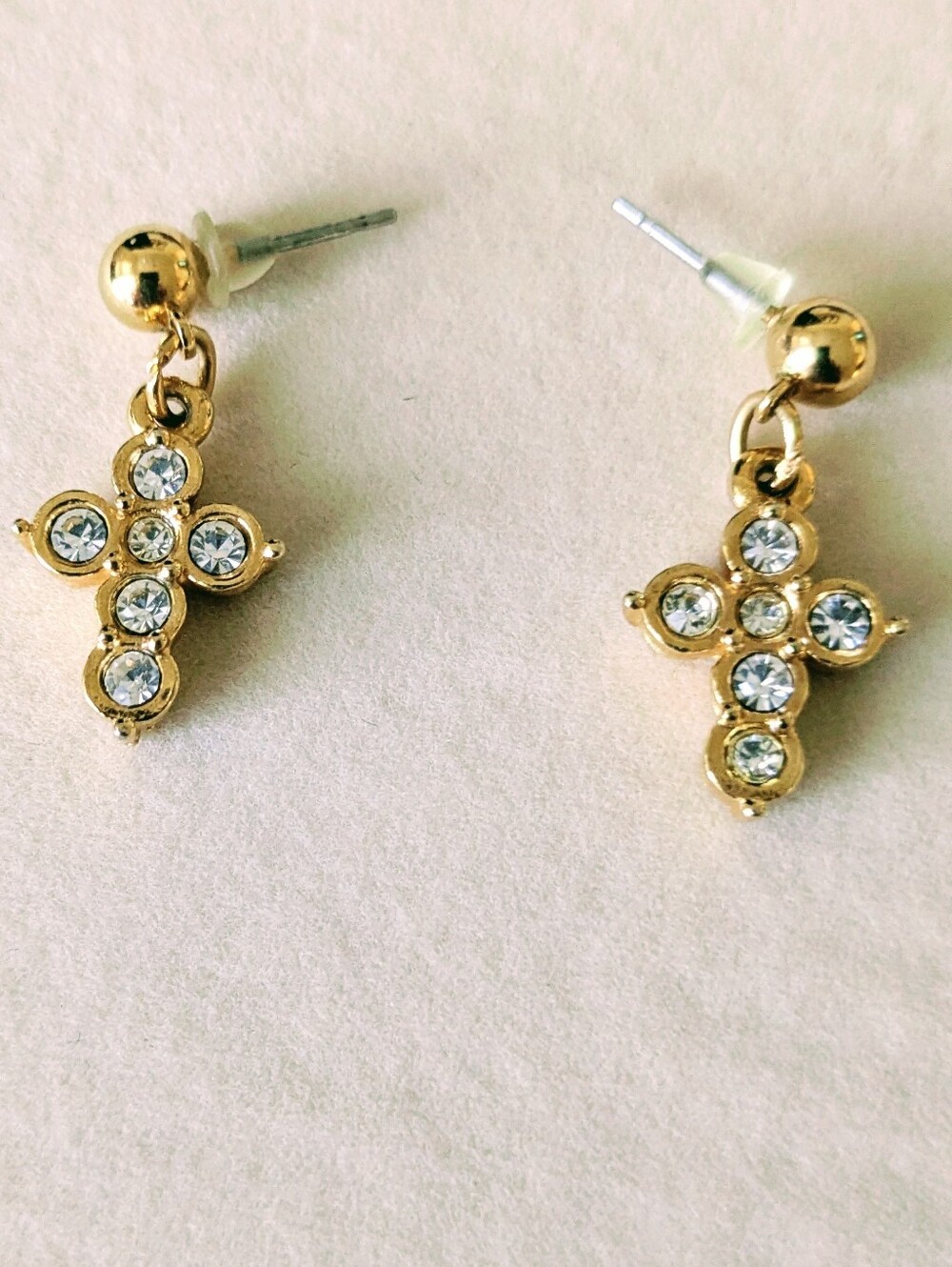 New Gold Crystal Cross Drop Stud Earrings - Women Jewelry